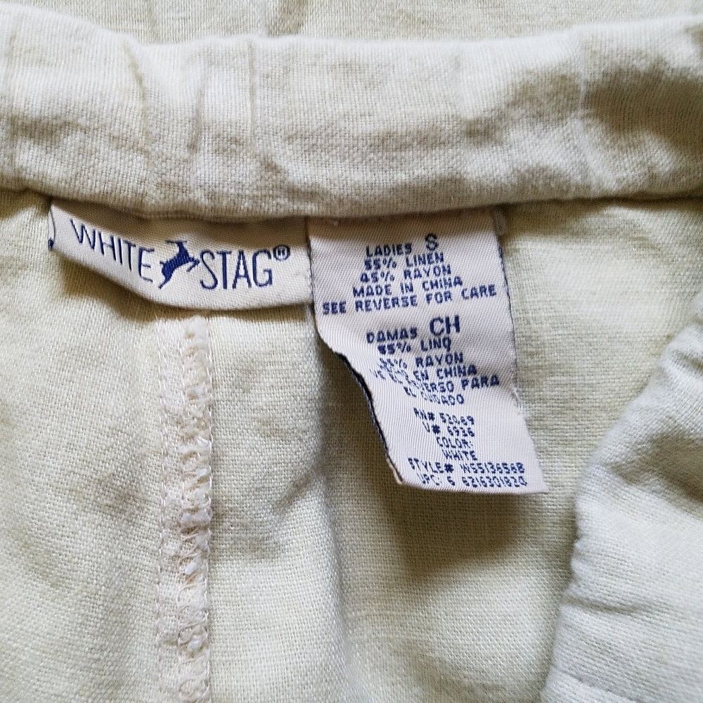 Beige Embroidered Linen Blend Drawstring Capris - Picture 8 of 8